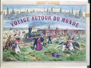 Le Voyage Autour du Monde, cover of a box for a game based on Around the World in 80 Days by Jules Verne by French School