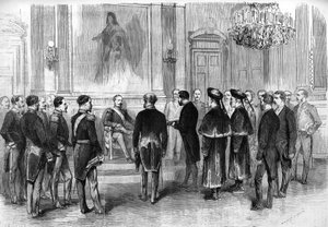 Emperor Napoleon III (1808-1873) receives the Chinese ambassadors and their interpreters in the Tuileries salon in Paris