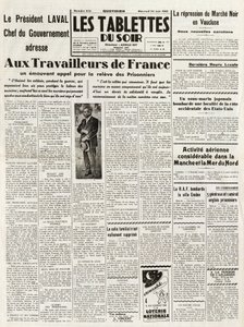 Les Tablets du soir du 24/06/1942 - Laval Head of Government addresses to the workers of France a will appeal for the repression of the black market in Vaucluse - Digious aerial activities in the Channel and the North Sea by French School