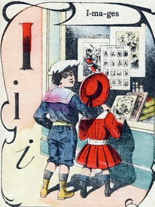 Letter I: images. Engraving in "ABC des joux pour petits boys". Late 19th century by French School