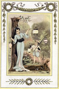 Japanese Mother and Her Son with Lanterns by French School