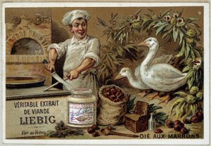 Liebig recipes: goose with chestnuts - chromo. Liebig