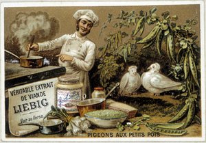 Liébig recipes: pigeons with peas - chromo.