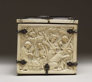 Lid of a Casket Depicting the "Castle of Love and Knights Jousting", c.1330-50 by French School