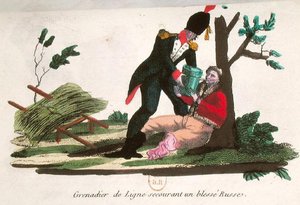 Line grenadier helping an injured Russian soldier by French School