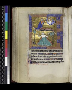 David Prays to God (above), David Sinks in Water (below), from the Psalter and Hours of Isabella of France by French School