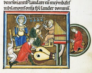 King David holding the psalter and musicians playing, from the Psalter of Saint Elizabeth