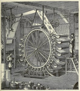 Machine for Printing Wallpaper in up to Twenty Colours, pub. 1873 engraving, 1873