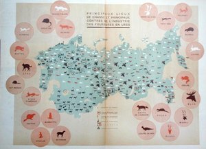 Main hunting areas and centres of the fur industry in the USSR, illustration from 