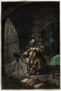 Man in the Iron Mask, playing the cello in prison - engraving from Histoire de France by Jules Michelet - 1876-1877 by French School