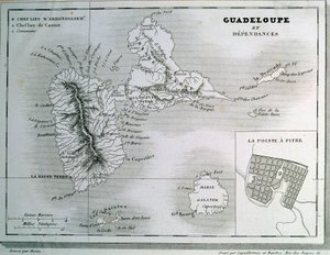 Map of Guadeloupe and its dependencies by French School