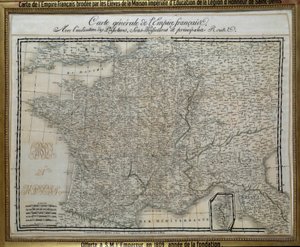 Map of the French Empire (First Empire) embroidered by the students of the imperiale house of the Legion of Honour of Saint Denis. Embroidery picture from 1809. Ile d