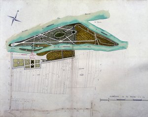 Map of the garden of Moulin Joly. Plate of the atlas of plans of the territory of Colombes (1780), preserved in the National Archives. by French School