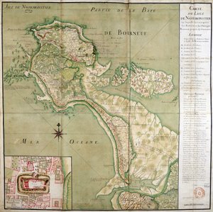 Map of the island of Noirmoutier accompanied by a map of the castle, made in 1769 by French School