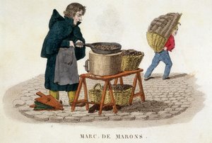 Marchand of chestnuts - engraving by French School