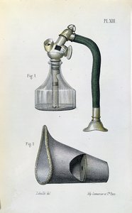 Mask for administering ether to anaesthetize a patient, from a medical manual by Jean-Baptiste-Leon Dubreuil by French School