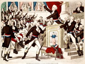 Maximilian Robespierre at the Convention, Jean Lambert Tallian Threatens Robespierre with a Knife (engraving)