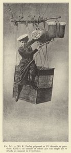 Miss K. Paulus Preparing for Her 65th Parachute Descent, The Parachute is Rolled Up and Held by a Strap that Detaches at the Moment of the Experiment (engraving) by French School