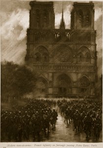Modern Men-at-Arms: French Infantry on Furlough Passing Notre Dame, Paris, 1914-19 by French School