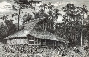 Mosque in Dodinga, New Guinea, illustration from Le Tour du Monde magazine, 1879 by French School