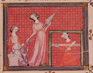 Women Spinning Wool, from Ovide Moralise Written by Chretien Legouais