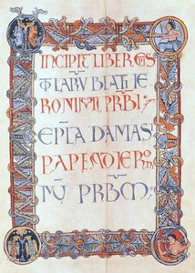 Page of text with a floriated border, from the letters of St. Jerome by French School