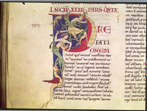 Historiated Initial P Depicting Centaurs, Dragons and Monsters by French School