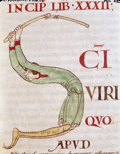 Historiated Initial S Depicting a Man Threshing, from Moralia in Job by Pope Gregory the Great by French School