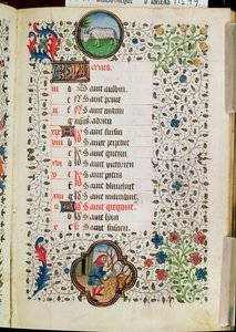 Aries and a Man Felling Trees, from a Book of Hours by French School