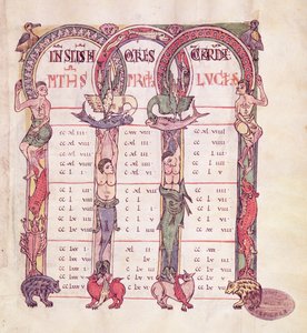 Canon tables of the Evangelists decorated with fantastical animals, from the Gospel of Saint-Michel-de-Cuxa, c.1070-1130 by French School