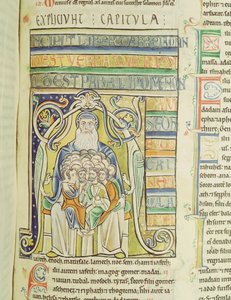 Historiated Letter A Depicting Generations in the Bosom of Abraham, from the Souvigny Bible by French School