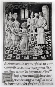 Isabella of France, Queen of England, Takes Leave of William I, Count of Hainaut, from Froissart