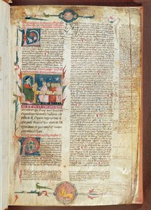 Instruction scene, first page of Aphorisms by Hippocrates with Comments by Galen by French School