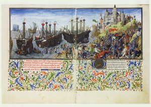 The castle of the Amazons is besieged by Theseus, Duke of Athens, from La Teseida, by Giovanni Boccaccio