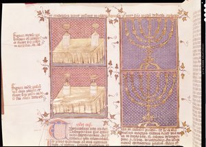 Table of offerings and the menorah, from Postilles sur la Bible by Nicolas de Lyre by French School