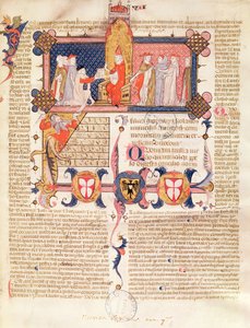 Jean Andre presenting his work to Pope Clement V (c.1260-1314) by French School