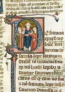 Historiated Initial D Depicting a Priest Blessing a Marriage, from Les Gregoriennes by French School