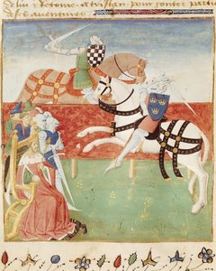 Confrontation of Two Knights before the King, from Roman du Saint Graal