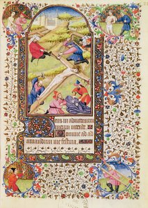 Christ being nailed to the cross, from a Book of Hours used by a woman from Poitiers by French School