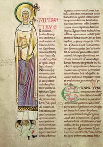 Historiated initial I depicting St. Richrudius, from Recueil de Vie des Saints by French School