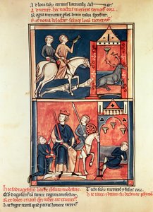 A Stag Hunt and a King, Possibly Dagobert I (632-39) on His Throne, from the Life and Miracles of St. Denis by French School