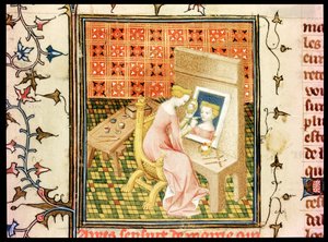 St. Marcia (d.632) Painting a Self Portrait, from De Claris Mulieribus, by Giovanni Boccaccio (1313-75) by French School