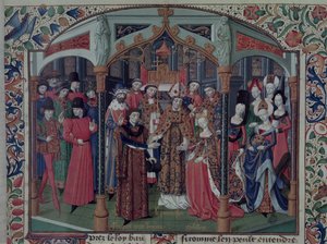 Queen Melisande of Jerusalem marrying Fulk V of Anjou, from the Histoire de la conquete of Jerusalem by William of Tyre, c.1470