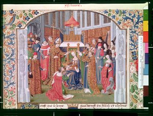 The Countess of Jaffa crowning Guy of Lusignan from the Histoire de la conquete de Jerusalem by William of Tyre, c.1470