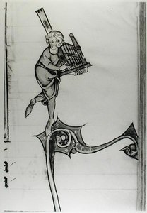 Musician Playing a Portative Organ, from lHistoire de Merlin, c.1280-90 by French School