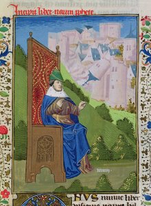 Nahum announcing the destruction of Nineveh, from the Bible of Jean XXII