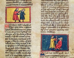 Doctors and patients, from an edition of Book of Surgery by Rogier de Salerne by French School
