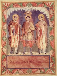 The Coronation of Charles II with the Archbishops of Reims and Treves, from the Sacrementaire de Metz by French School