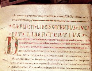 Historiated initial D, from a work by Saint Ambrose (340-396) by French School