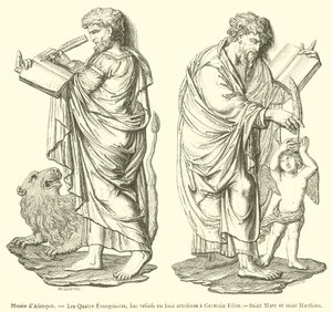 Museum of Alencon, The Four Evangelists, Wood Bas-reliefs Attributed to Germain Pilon, Saint Mark and Saint Matthew (engraving) by French School